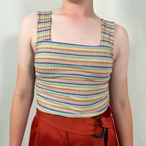 American Eagle Outfitters Tops - American Eagle Square Neck Ribbed Striped Tank Top Size Small